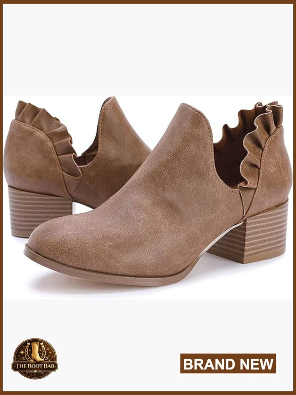 Faux Leather Cutout Booties Ankle Heels Low Stacked Block Heel Slip On Dress